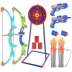 VEVOR Bow and Arrow Set for Kids, 2 Pack LED Light Up Archery Set with 20 Suction Cup Arrows, Standing Target, 2 Quivers, 2 Guns, 20 Soft Bullets