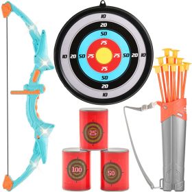 VEVOR Bow and Arrow Set for Kids, LED Light Up Archery Set with 10 Suction Cup Arrows, Hanging Target, Quiver, 3 Target Cans