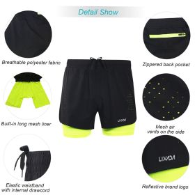 Men's 2-in-1 Running Shorts Quick Drying Breathable Active Training Exercise Jogging Cycle Shorts with Longer Liner (Option: Black-L)