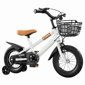 Kids Bike Bicycle for Girls Ages 3-7 Years with Training Wheels Basket Kids Bicycle (Option: 16in-white)