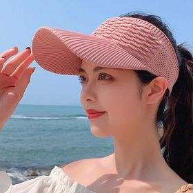 Fashion Folds Design Women Empty Top Hat Summer Solid Color Large Brim Sunscreen Hat Outdoor Elastic Fabric Sports Sun Cap 8010 (Color: Black, size: 56-59cm)