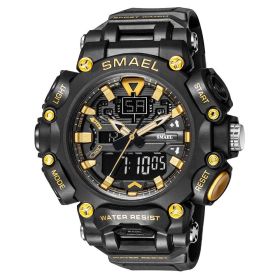 Men's Outdoor Sports Waterproof Electronic Watch (Color: Black gold)