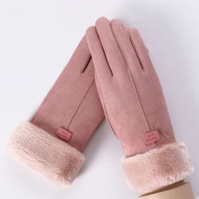 2022 New Fashion Women Gloves Autumn Winter Cute Furry Warm Mitts Full Finger Mittens Women Outdoor Sport Female Gloves Screen (Color: Pink)