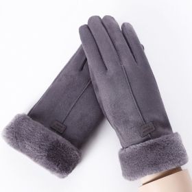 2022 New Fashion Women Gloves Autumn Winter Cute Furry Warm Mitts Full Finger Mittens Women Outdoor Sport Female Gloves Screen (Color: Gray)