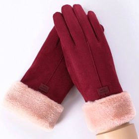 2022 New Fashion Women Gloves Autumn Winter Cute Furry Warm Mitts Full Finger Mittens Women Outdoor Sport Female Gloves Screen (Color: Red)