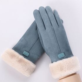 2022 New Fashion Women Gloves Autumn Winter Cute Furry Warm Mitts Full Finger Mittens Women Outdoor Sport Female Gloves Screen (Color: Blue)