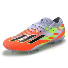 New men's and women's outdoor spike football shoes sports shoes youth training shoes competition shoes (Color: Orange/spikes, size: 39)