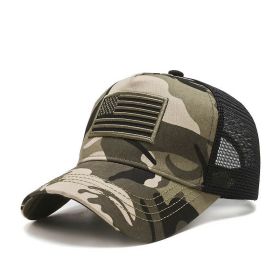 Fashion Tactical Hip Hop American Flag Military Sport Outdoor Peaked Caps Unisex Mesh Embroidered Casual Adjustable Hats (Color: camouflage with mesh, size: As picture)