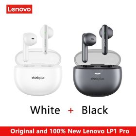 Original Lenovo LP1 Pro TWS Earphone Wireless Bluetooth Headphones Waterproof Sport Headsets Noise Reduction Earbuds with Mic (Color: White And Black)