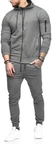 Mens 2 Piece Tracksuit Zipper Hoodie Pants Athletic Tracksuits Casual Hooded Outdoor Sport Suits (Color: Grey, size: M)