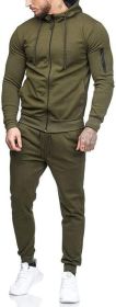 Mens 2 Piece Tracksuit Zipper Hoodie Pants Athletic Tracksuits Casual Hooded Outdoor Sport Suits (Color: Green, size: L)