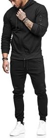 Mens 2 Piece Tracksuit Zipper Hoodie Pants Athletic Tracksuits Casual Hooded Outdoor Sport Suits (Color: Black, size: S)