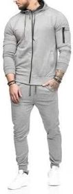 Mens 2 Piece Tracksuit Zipper Hoodie Pants Athletic Tracksuits Casual Hooded Outdoor Sport Suits (Color: White, size: L)