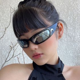 2022 New Moon Rectangular Sunglasses for Women Man Vintage Outdoor Cycling Sports Hip Hop Punk Sun Glasses UV400 Trend Female (Frame Color: As Picture, Lenses Color: white blue)