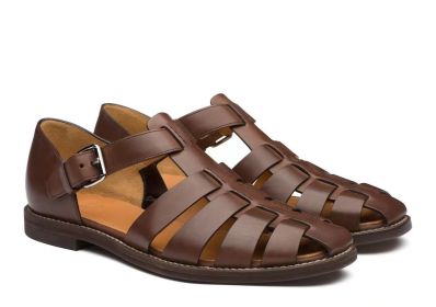 Men's Sport Sandals Closed Toe Outdoor Handmade Leather Sandal (Color: Coffee, size: 38)