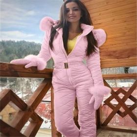 Women Winter Warm Snowsuit Outdoor Sports Pants Ski Suit Waterproof Jumpsuit (Color: Pink, size: M)