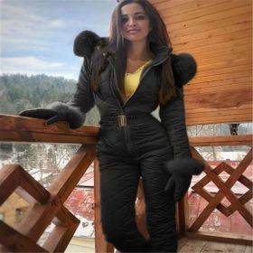 Women Winter Warm Snowsuit Outdoor Sports Pants Ski Suit Waterproof Jumpsuit (Color: Black, size: S)