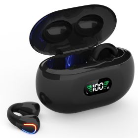 Wireless V5.3 Earbuds Clip-On Open TWS Earphones With Built-In Mic LED Display Charging Case 60H Standby Time IPX3 Waterproof Sweat Resistant Spo (Color: Black)