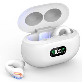 Wireless V5.3 Earbuds Clip-On Open TWS Earphones With Built-In Mic LED Display Charging Case 60H Standby Time IPX3 Waterproof Sweat Resistant Spo (Color: White)